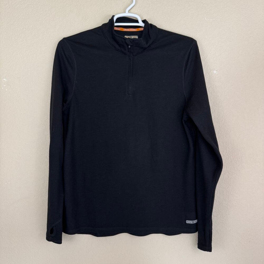 Omni Wool Shirt Mens Large Black 1/4 Zip Base Layer Lightweight Active Pullover